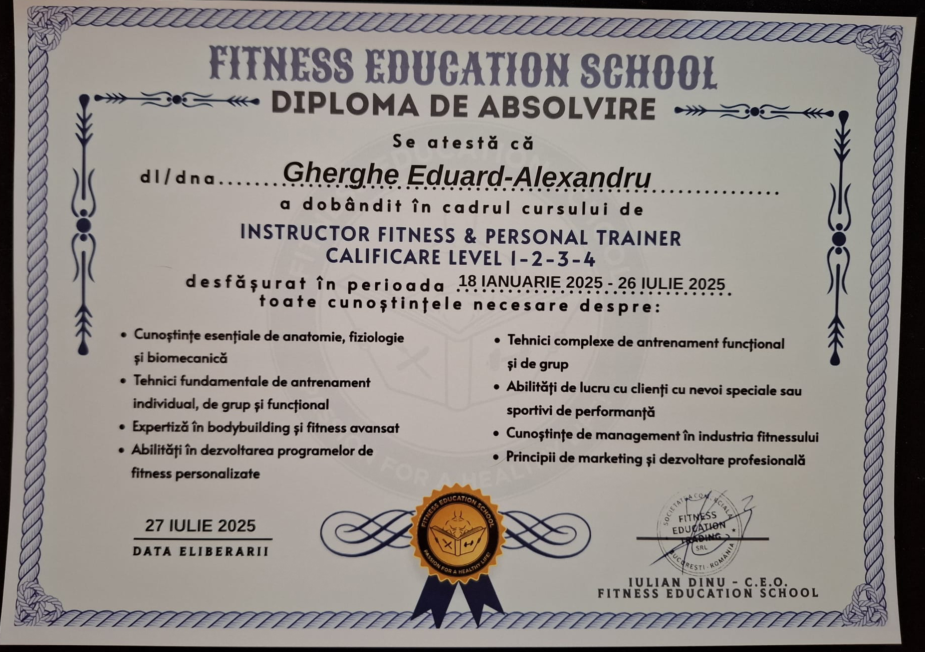 Instructor Fitness & Personal Trainer Calificare Level 1-2-3-4
